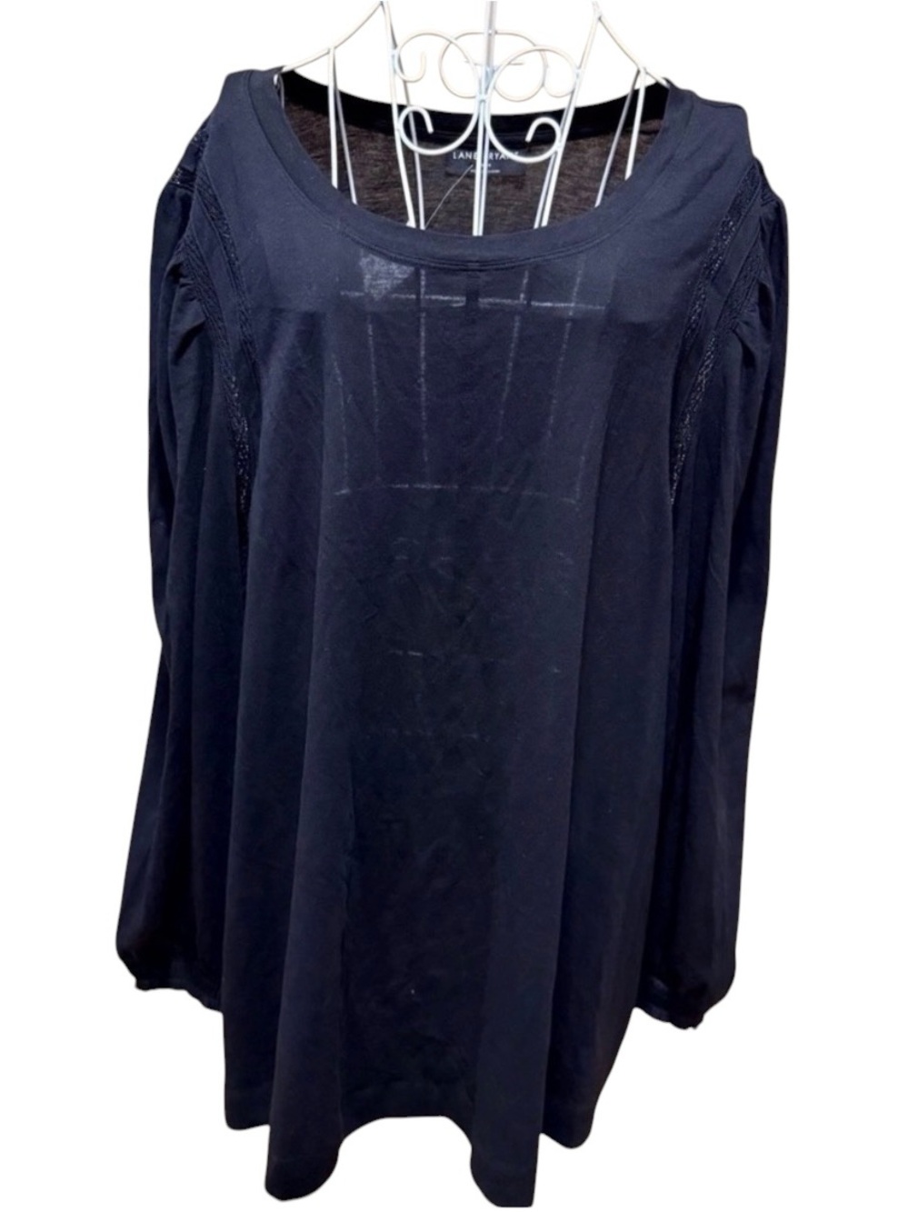 Lane Bryant Black Scoop Neck Lace Trim Long Sleeve Swing Tunic 26/28